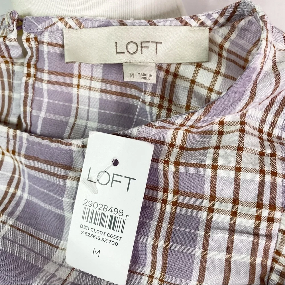 LOFT Lavender Plaid Ruffle Long Sleeve Top NEW NWT Med